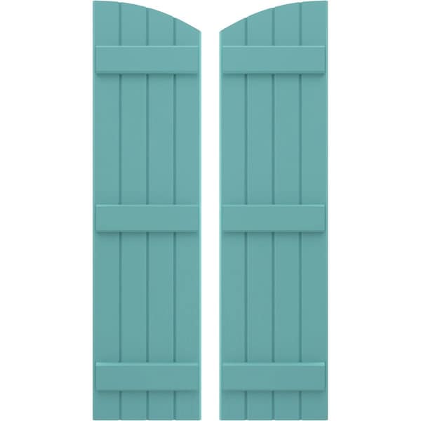Ekena Millwork Americraft 4-Board (3 Batten) Wood Joined Board-n-Batten Shutters w/Ellipt Top, ARW401BE414X77PTH, PR ARW401BE414X77PTH - main